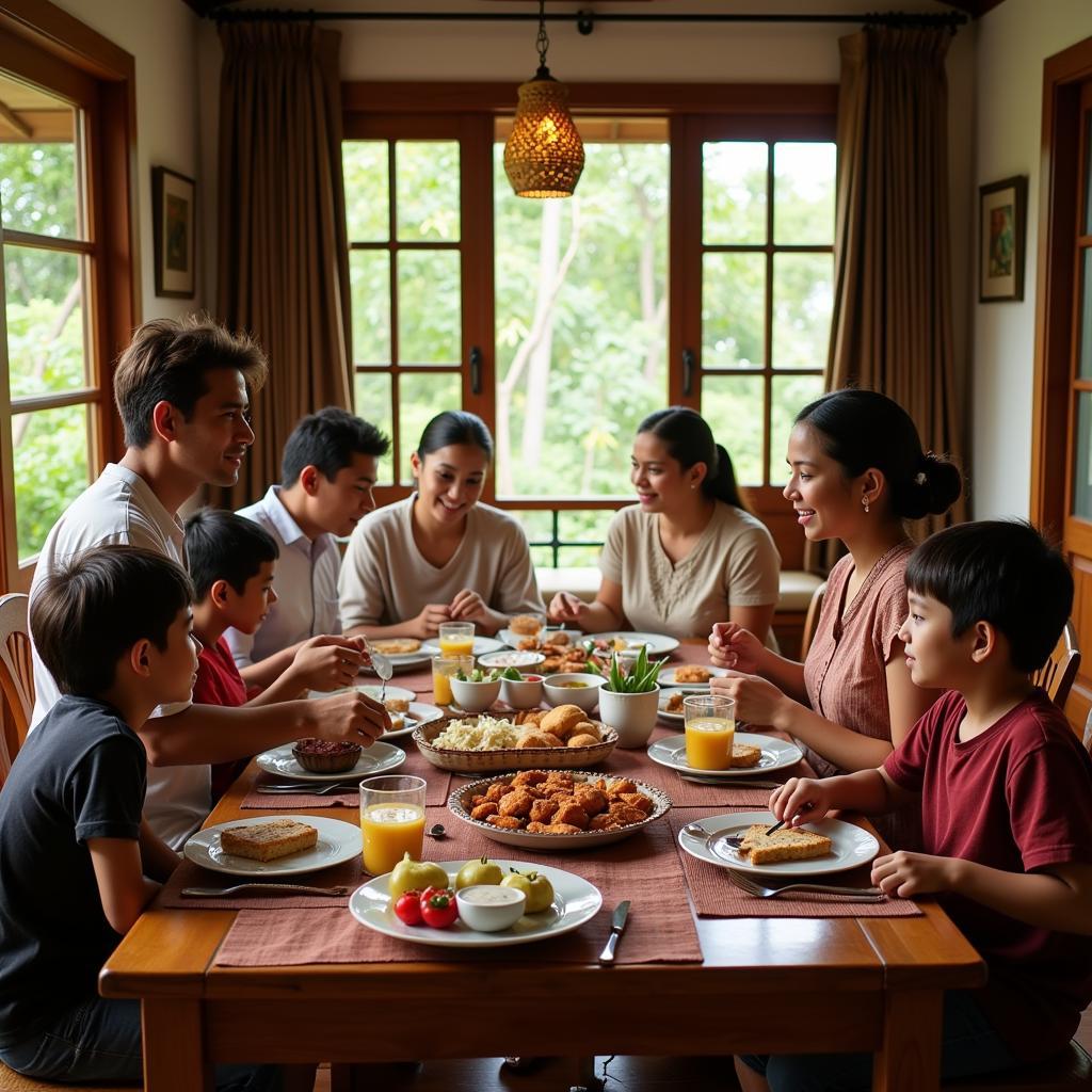 Family enjoying breakfast at a Kochi homestay