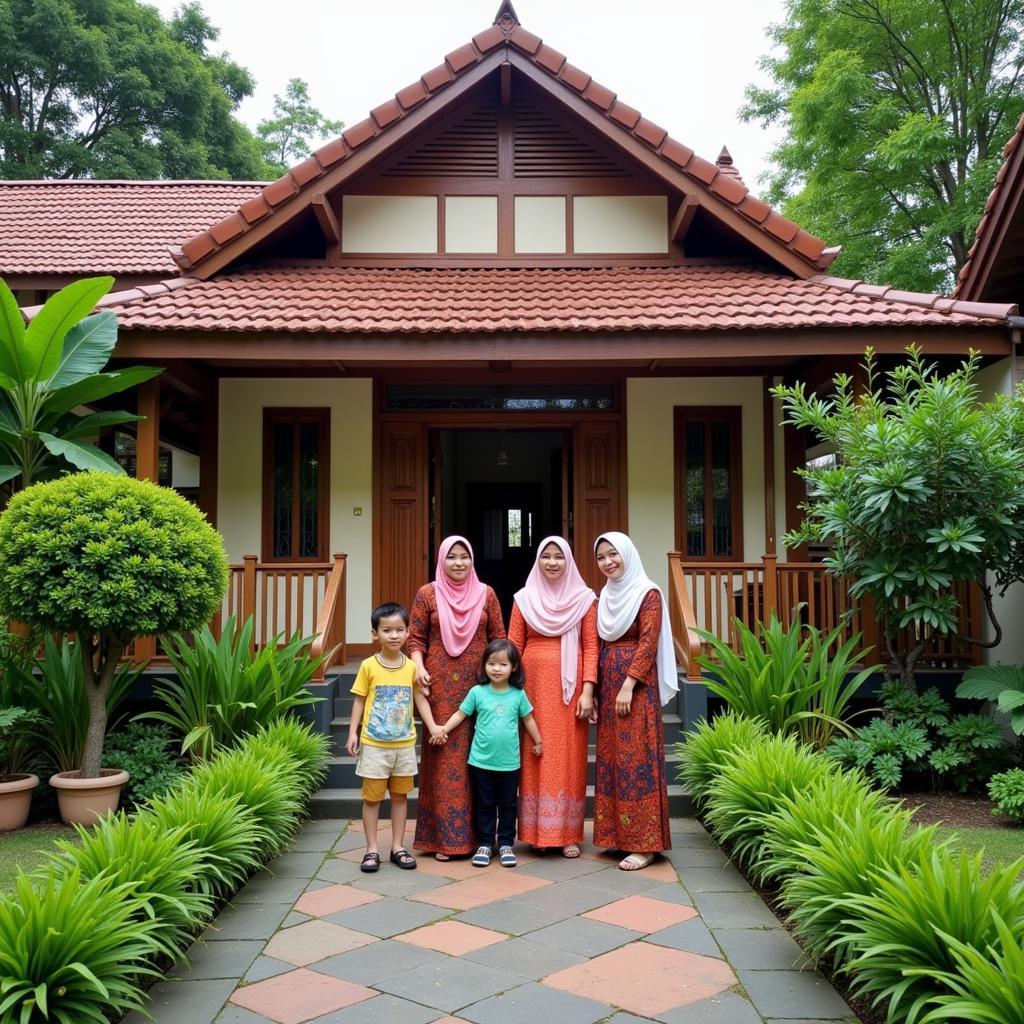 Smiling Malaysian family welcoming guests to their homestay in Kuala Perlis