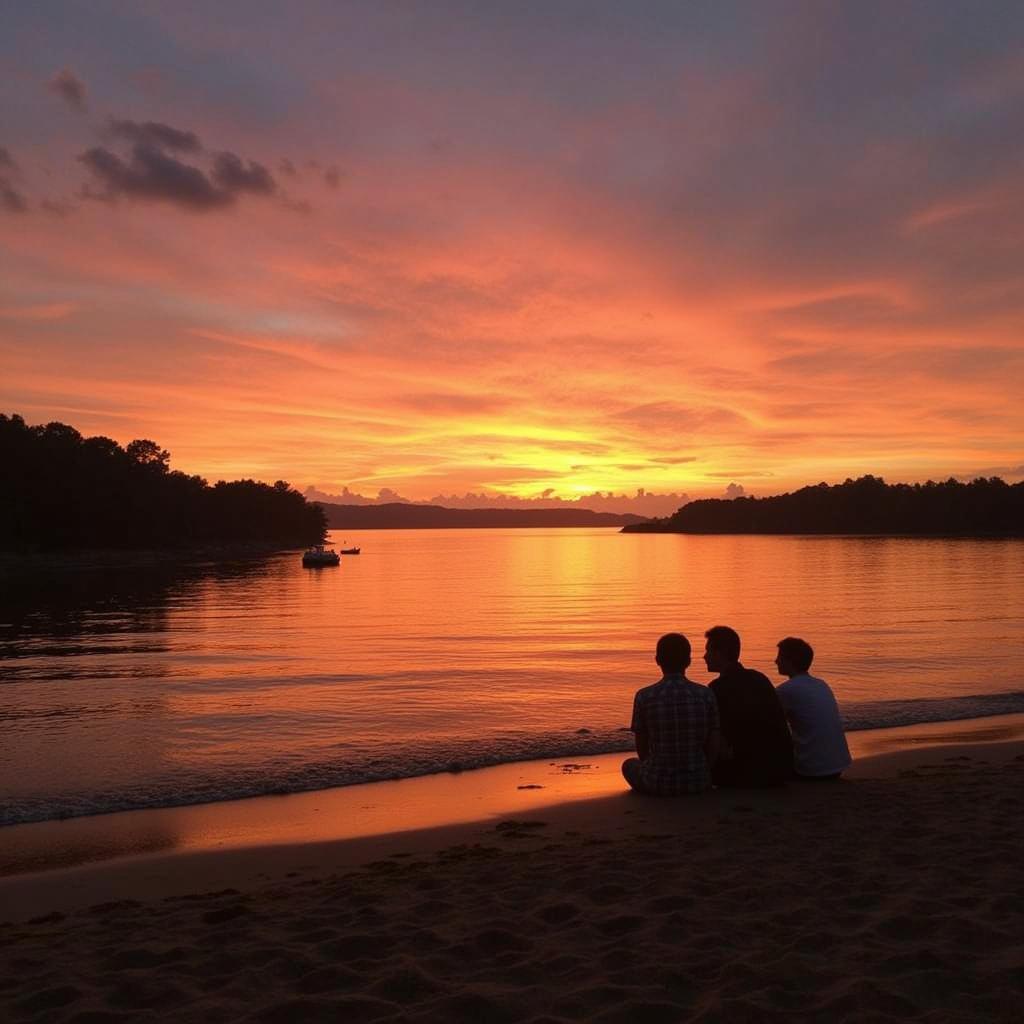 Serene sunset view over the beach in Kuala Terengganu, Malaysia.