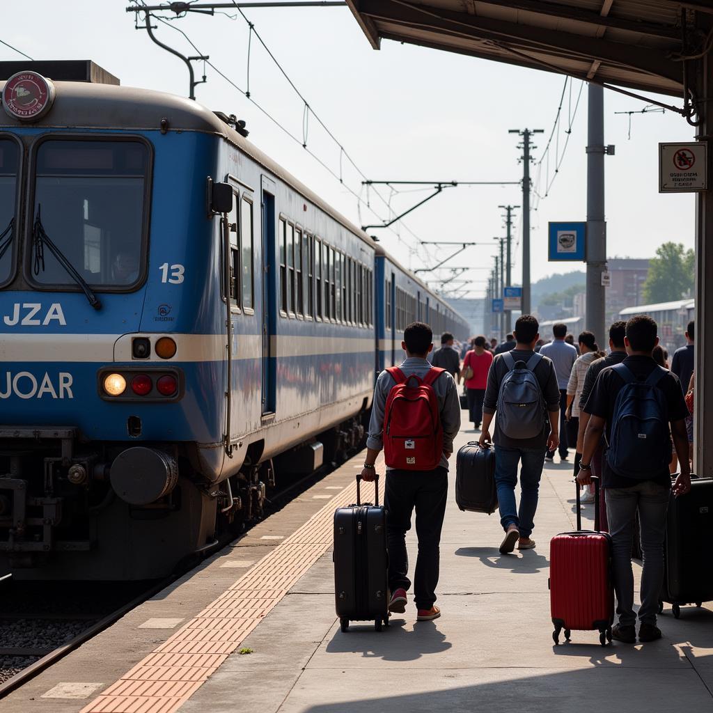 Kutoarjo Train Station platform with train arriving