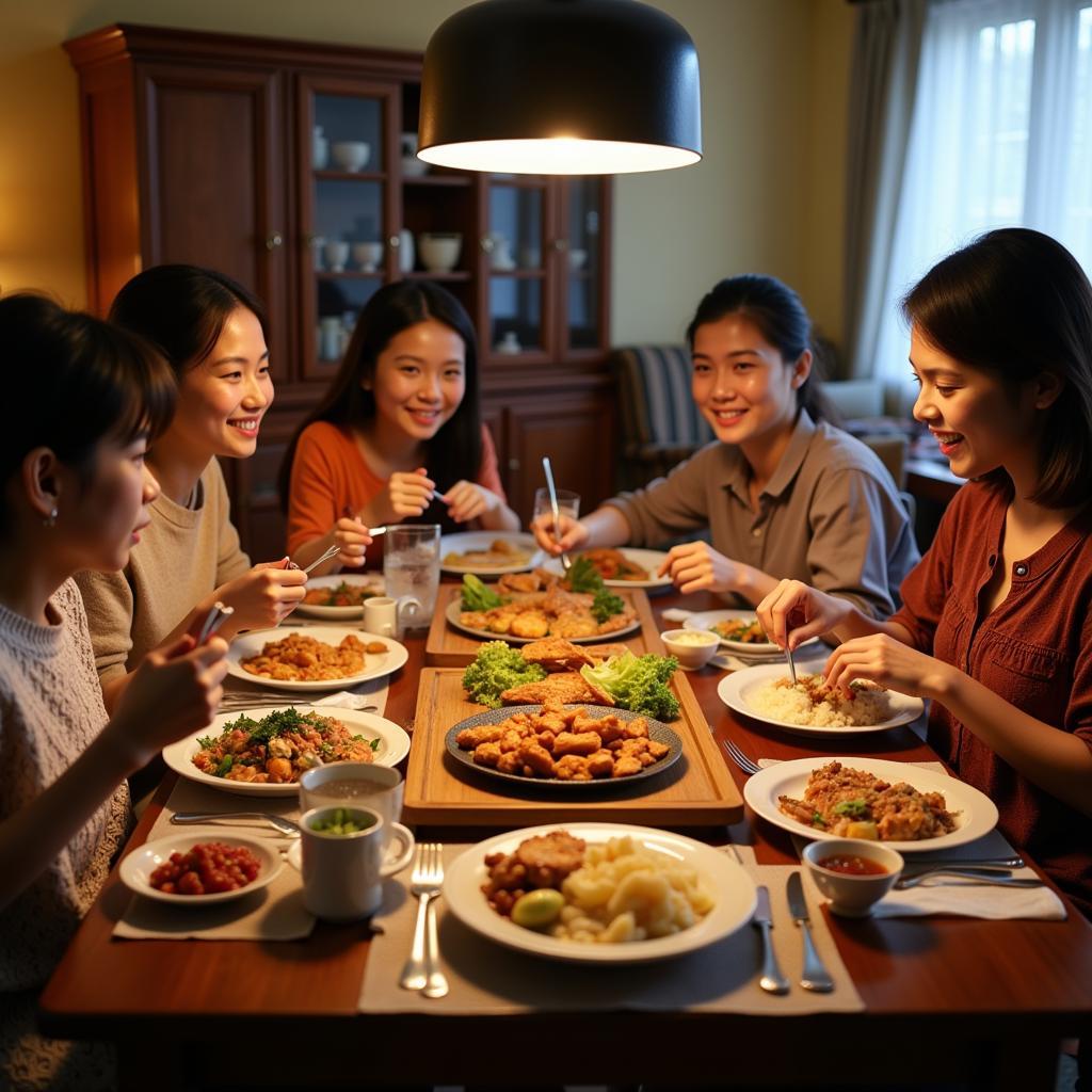 Enjoying a traditional Malaysian dinner with the homestay family