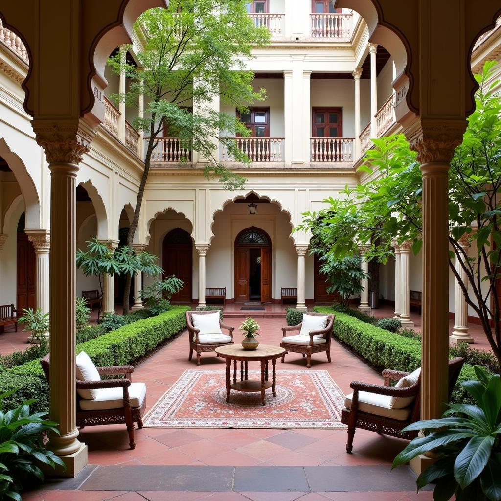 Peaceful courtyard of a Lucknow homestay