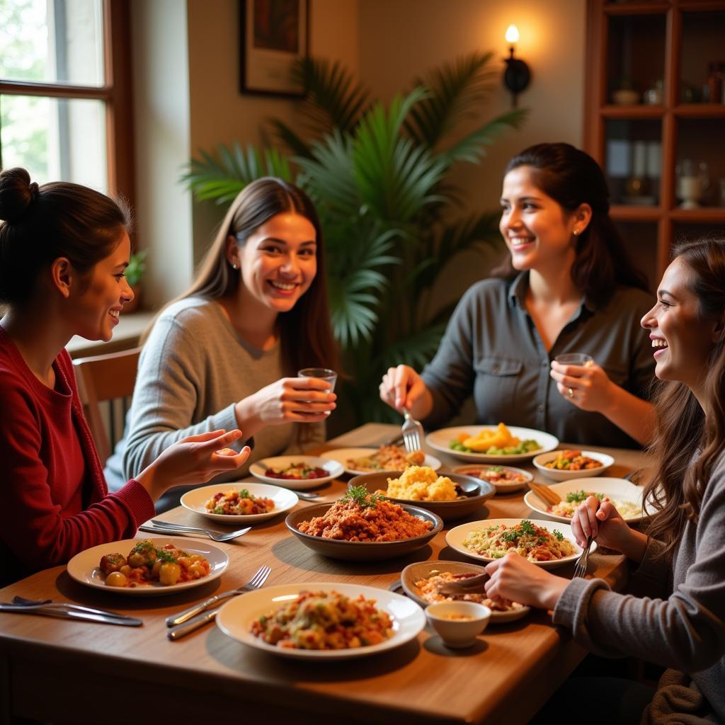 Family enjoying a traditional dinner at a Lucknow homestay