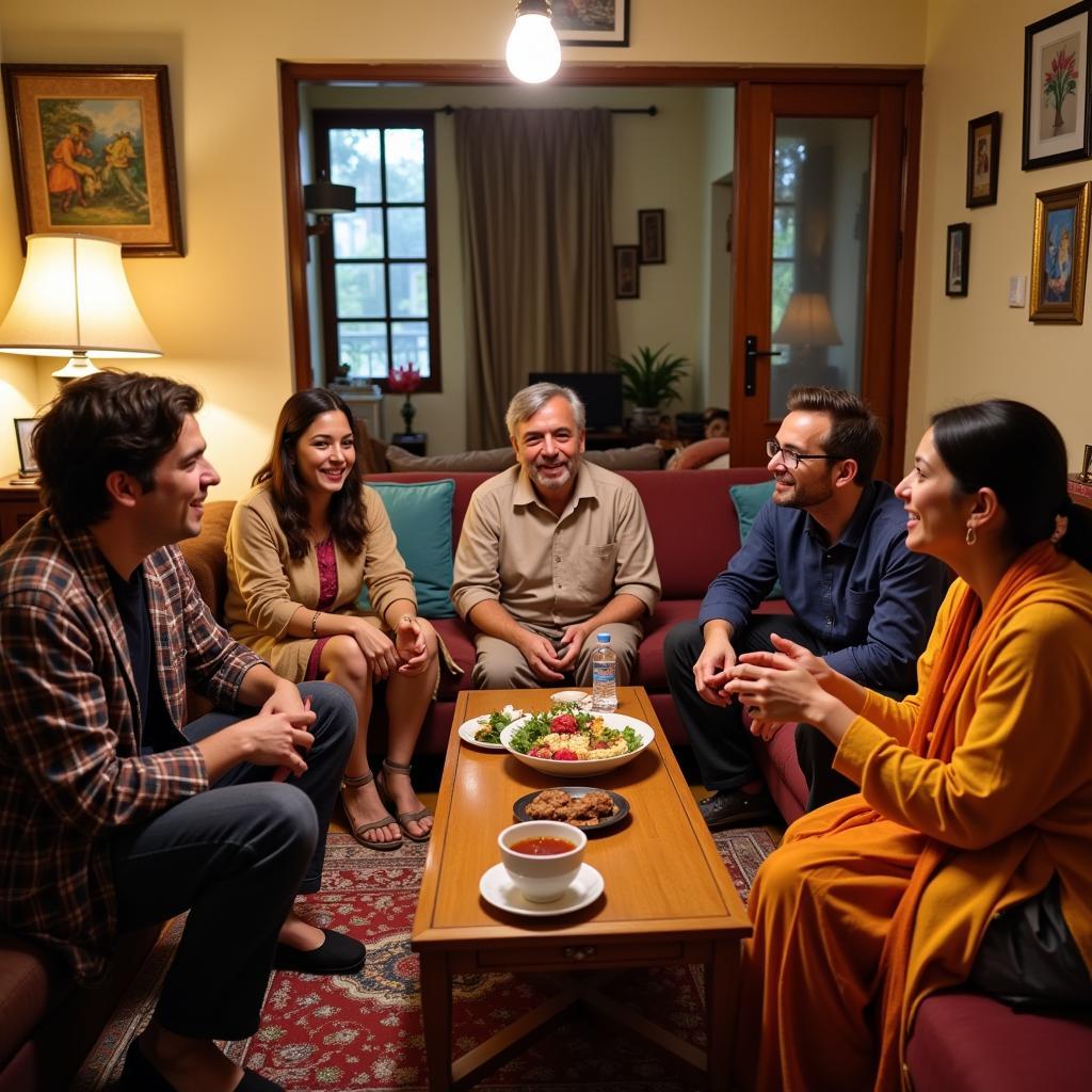 Guests interacting with their host family in Lucknow