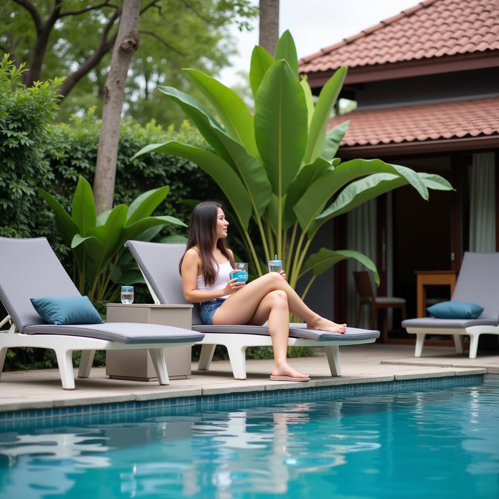 Relaxing poolside at a Malacca homestay