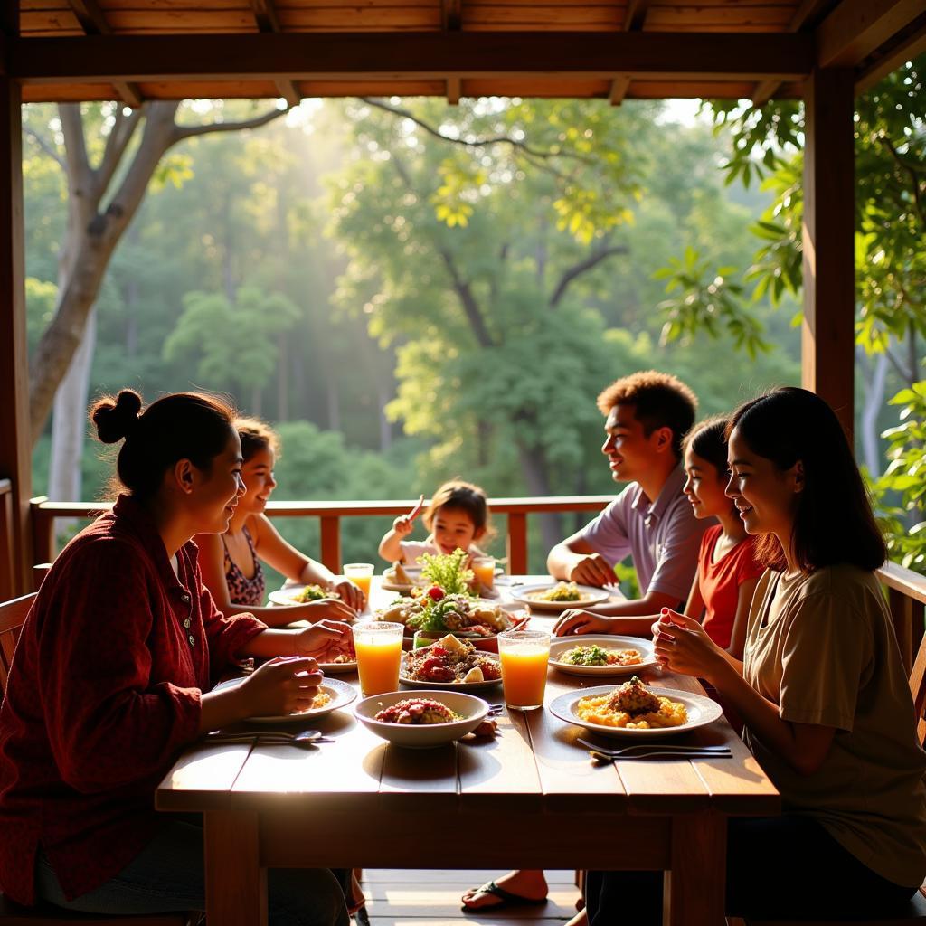 Malaysian Family Enjoying Breakfast in their Homestay Banglo Gambang