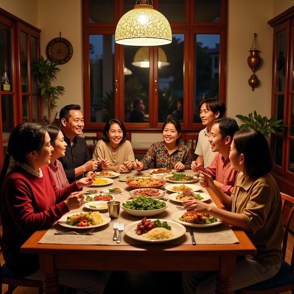 Malaysian Family Enjoying Dinner at a Homestay