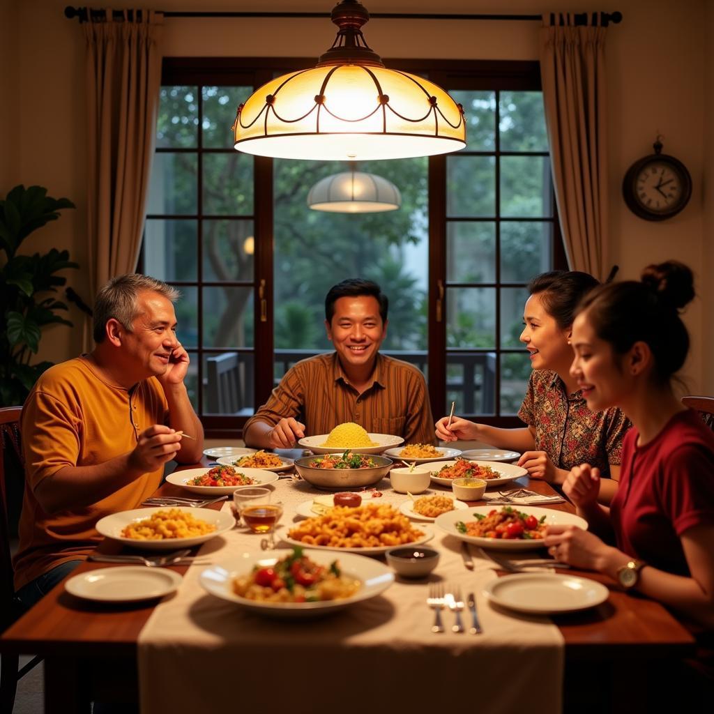 Enjoying a Traditional Malaysian Dinner with a Host Family