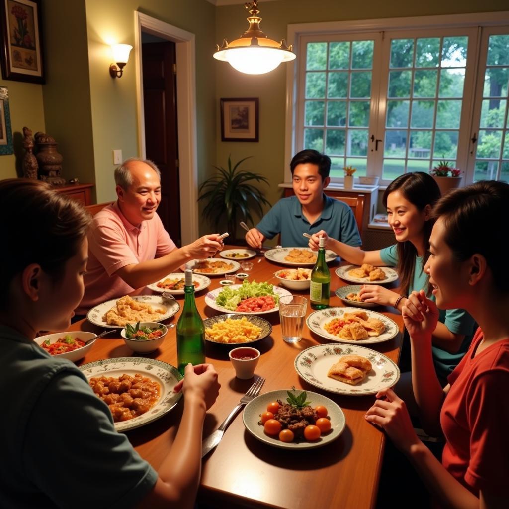 Enjoying dinner with a Malaysian family in a homestay