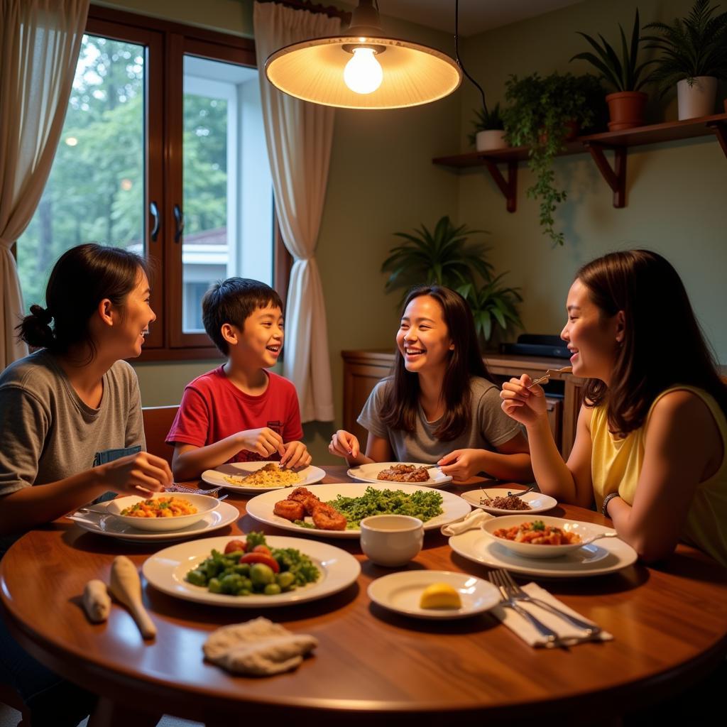 Malaysian Family Enjoying Dinner at a Homestay