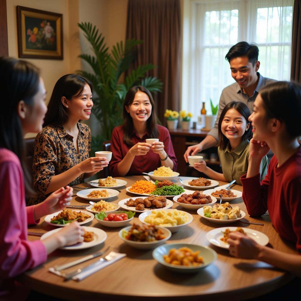 Malaysian Family Sharing a Meal in a Homestay