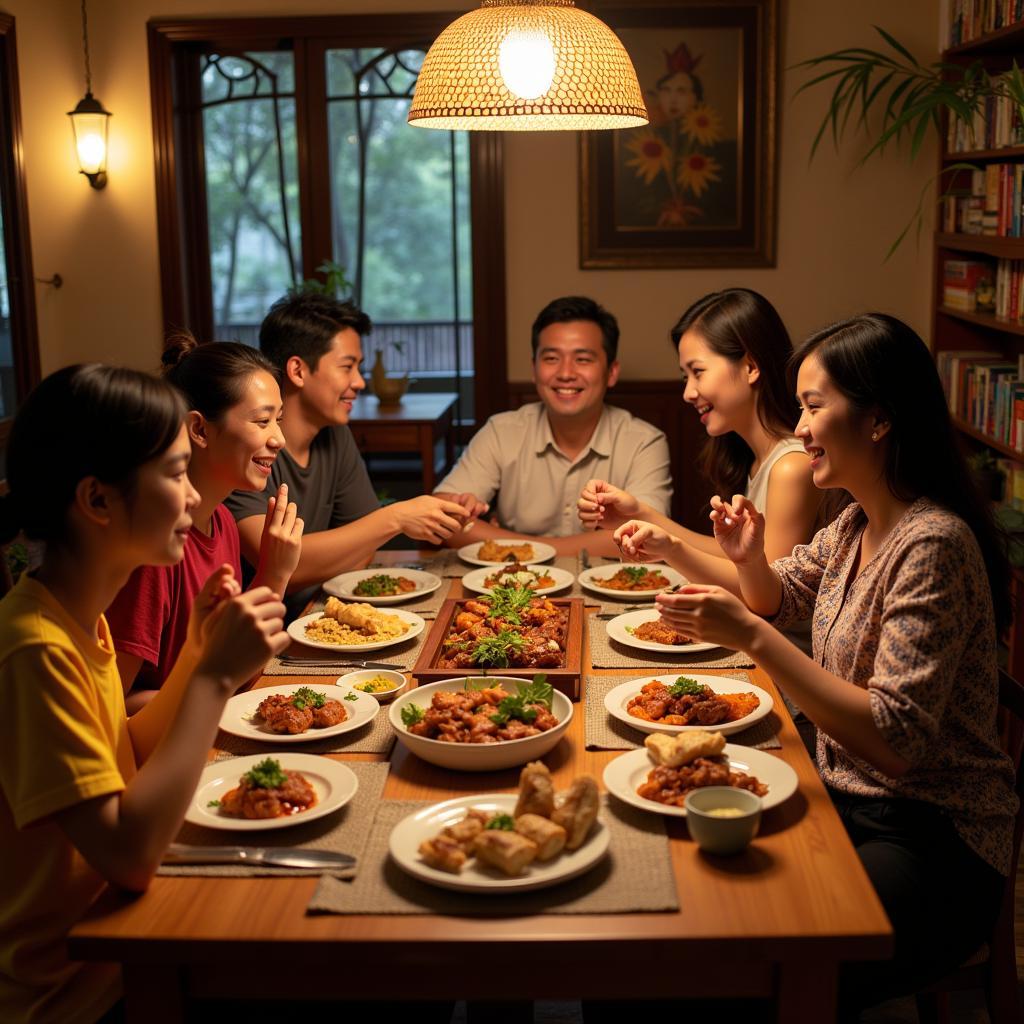 Enjoying a traditional meal with a Malaysian family in a Cherating homestay