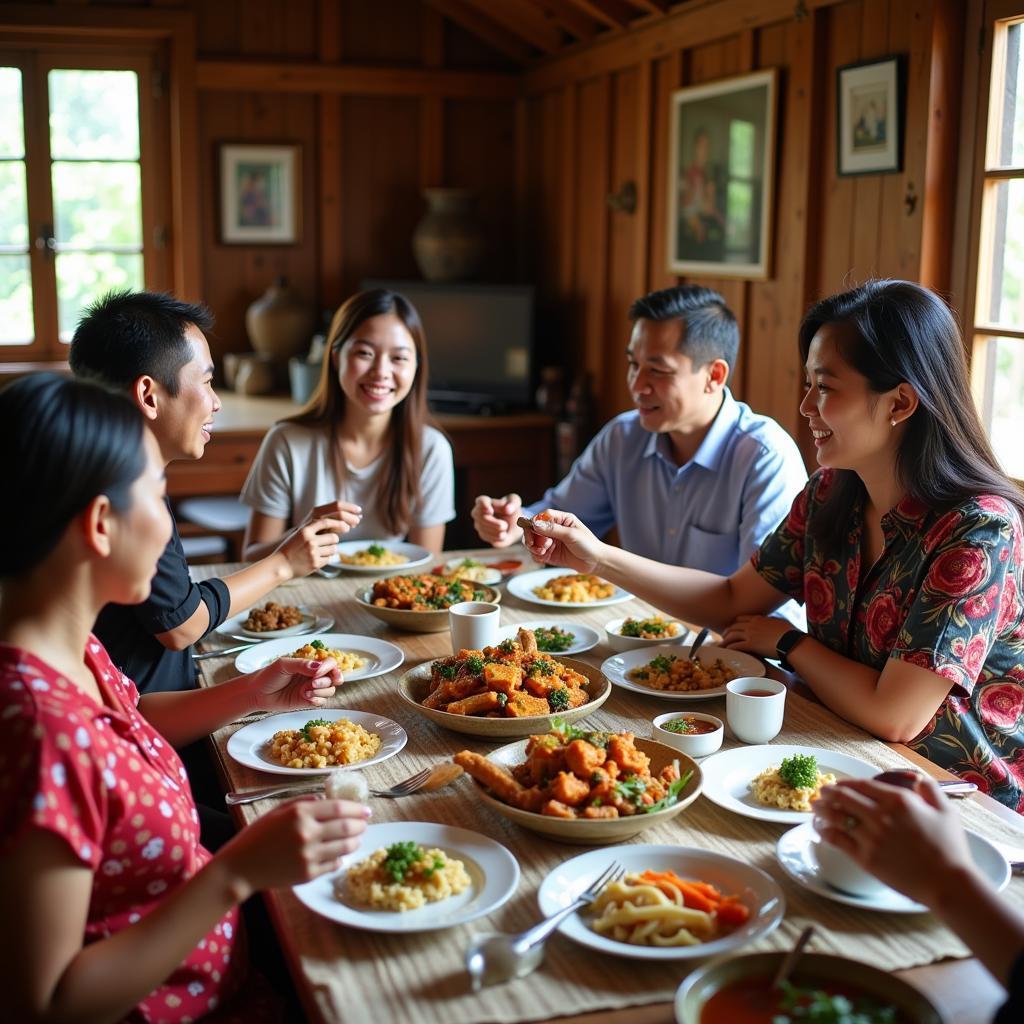 Malaysian Family Sharing a Meal at a Homestay in Telok Serabang