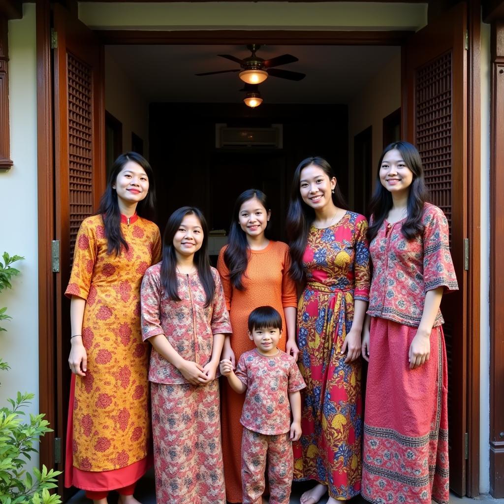 A warm Malaysian family welcoming guests into their traditional home.