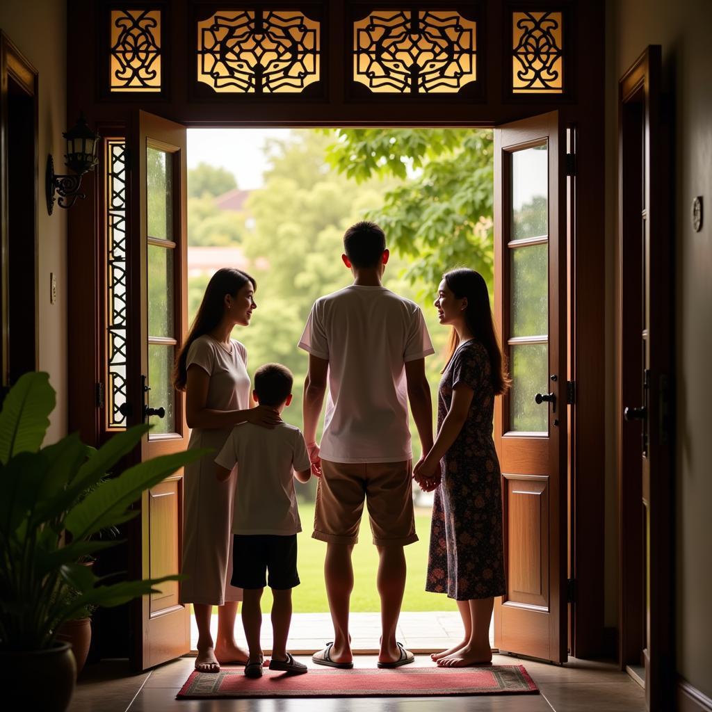 Malaysian family welcoming guests into their homestay