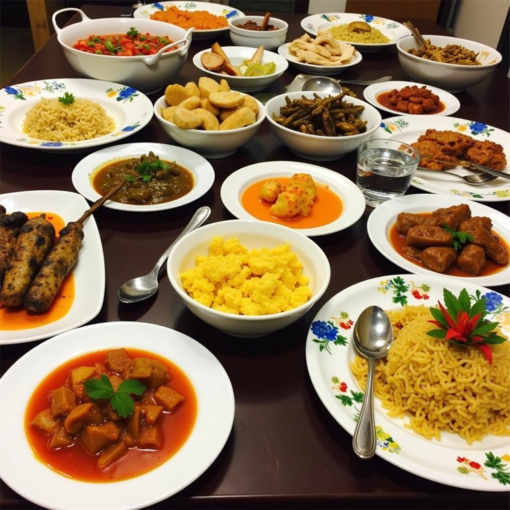 A delicious spread of authentic Malaysian cuisine prepared in a homestay