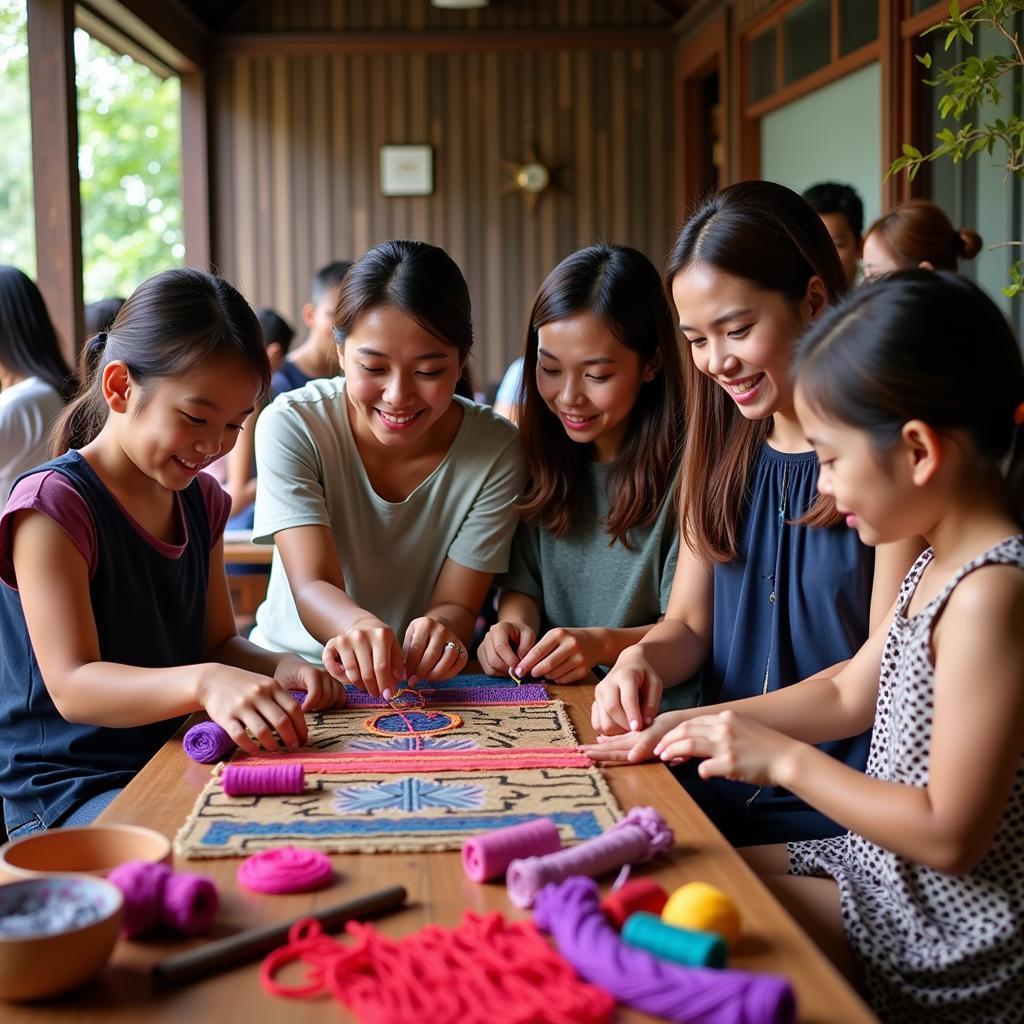 Guests Participating in Traditional Malaysian Activities at a Homestay