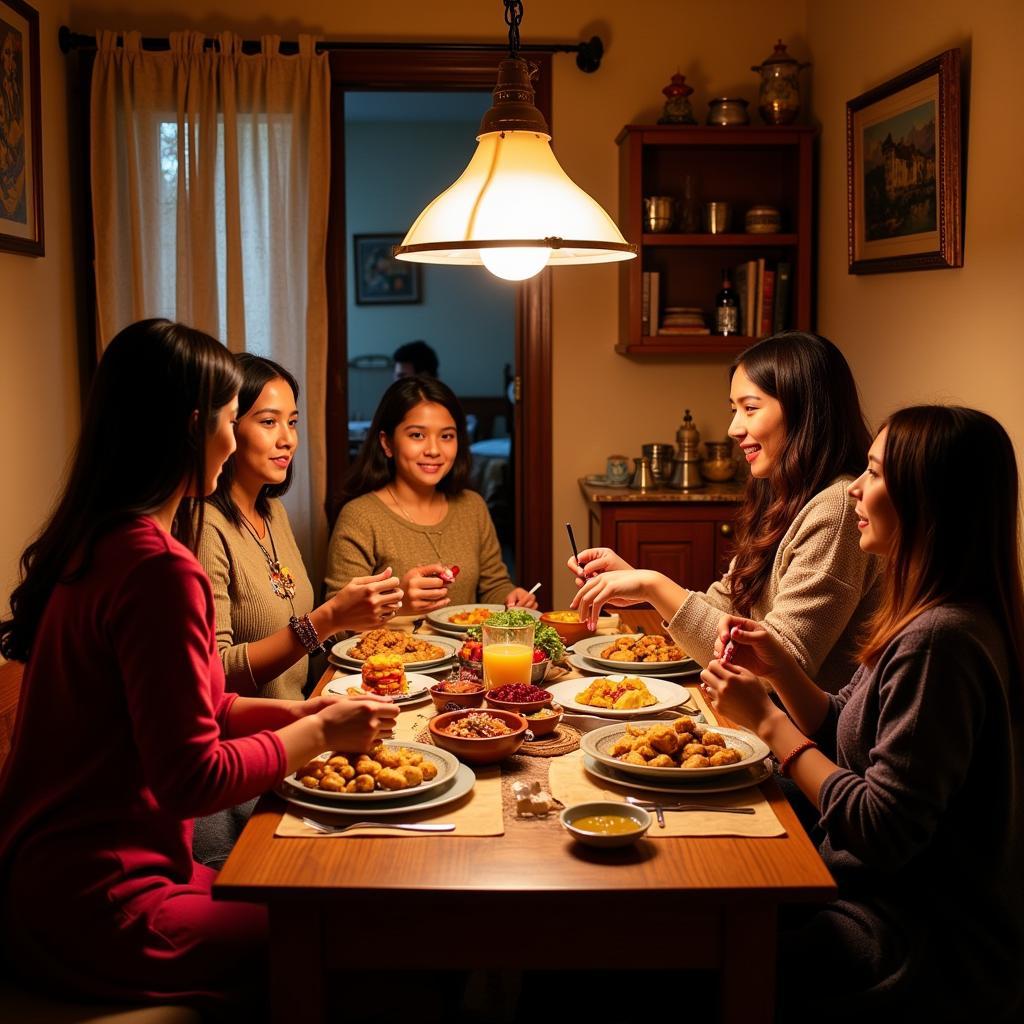 Family enjoying dinner at a Manali homestay