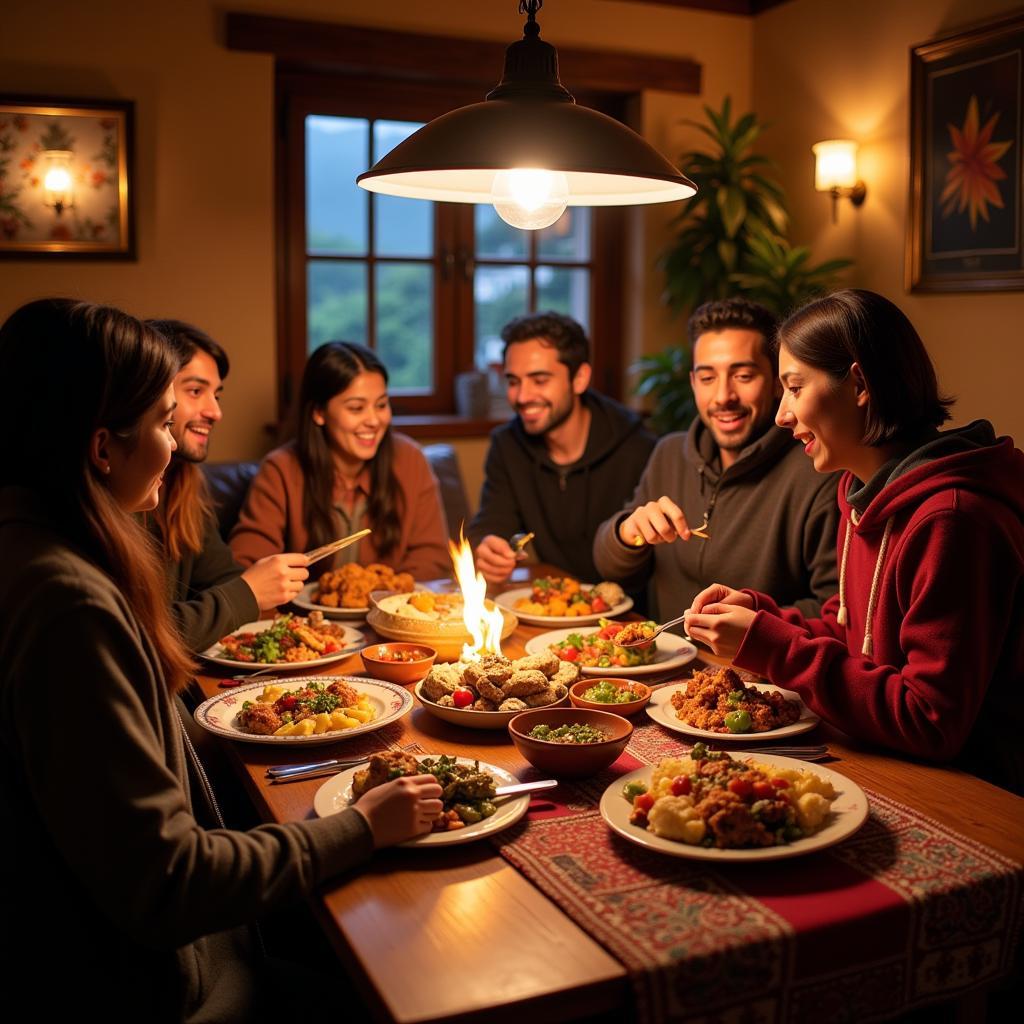 Enjoying a local family dinner in a Mashobra homestay