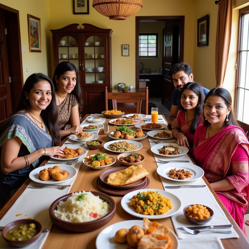 Megamalai homestay family enjoying a traditional meal together