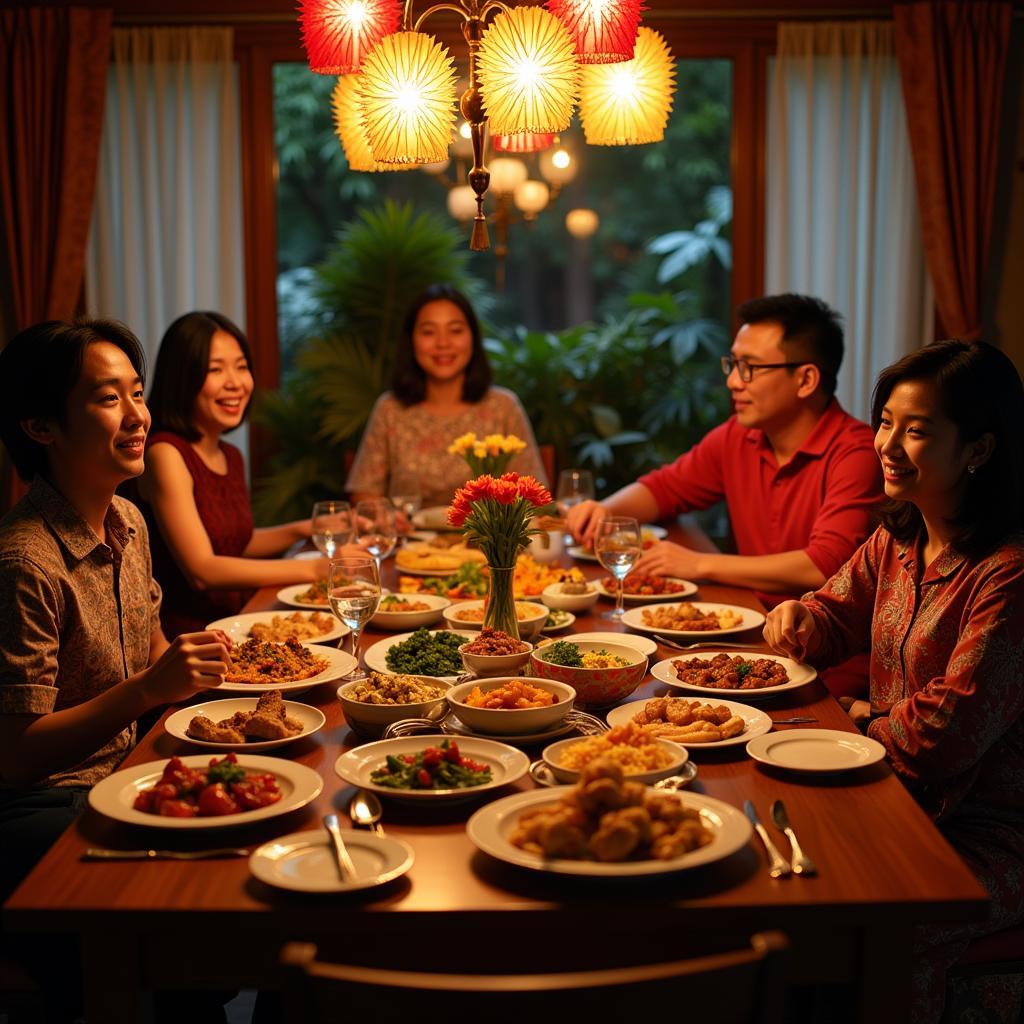 Enjoying a meal with the host family in a Melaka homestay