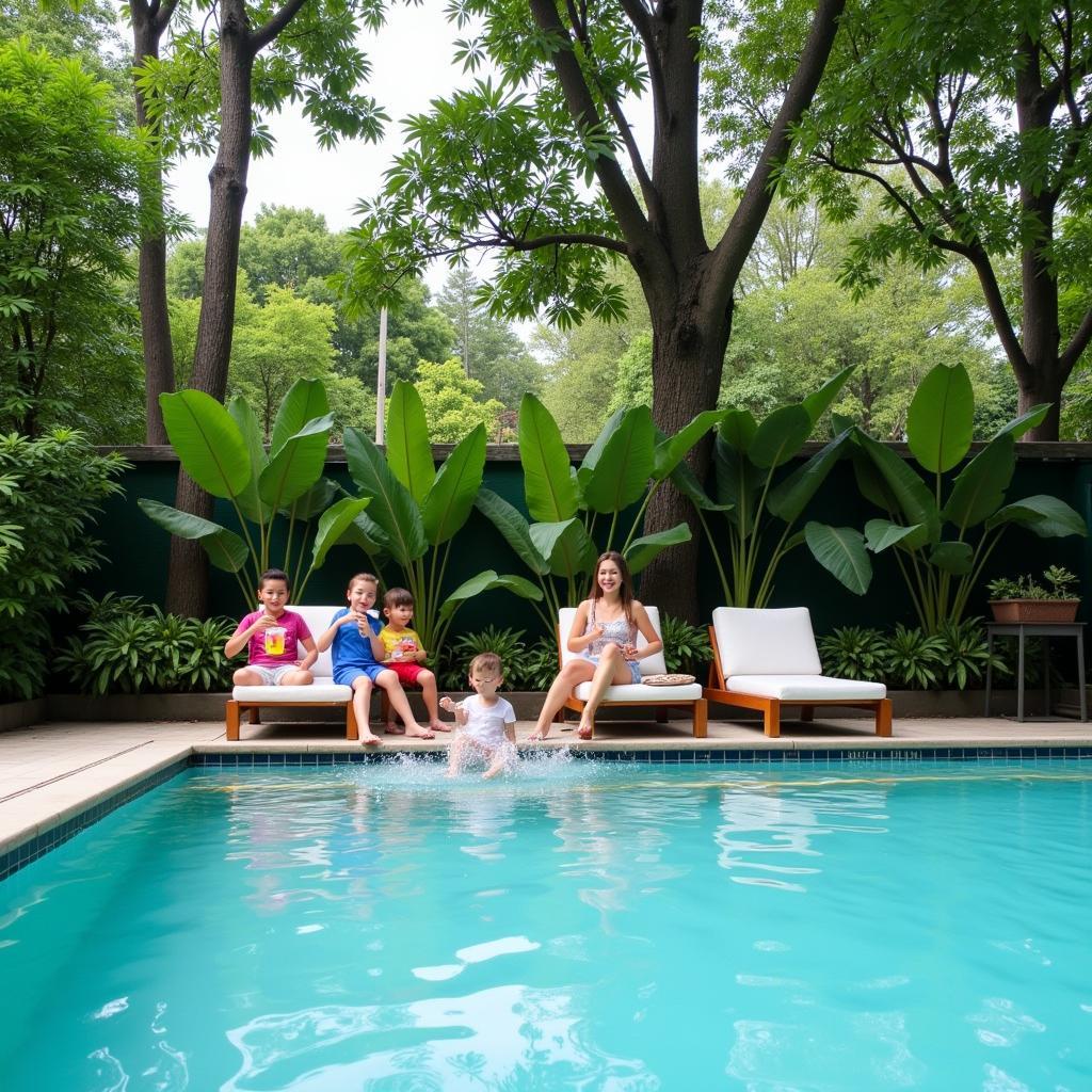 Relaxing by the pool at a Melaka homestay