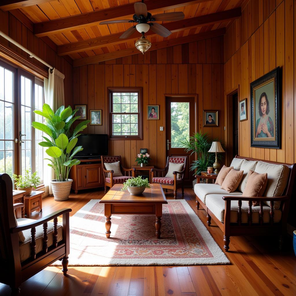 Interior view of a Rumah Tiga Segi homestay living room