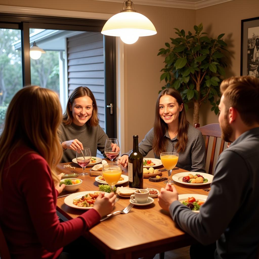 A student enjoying dinner and conversation with their host family in their Melbourne homestay.