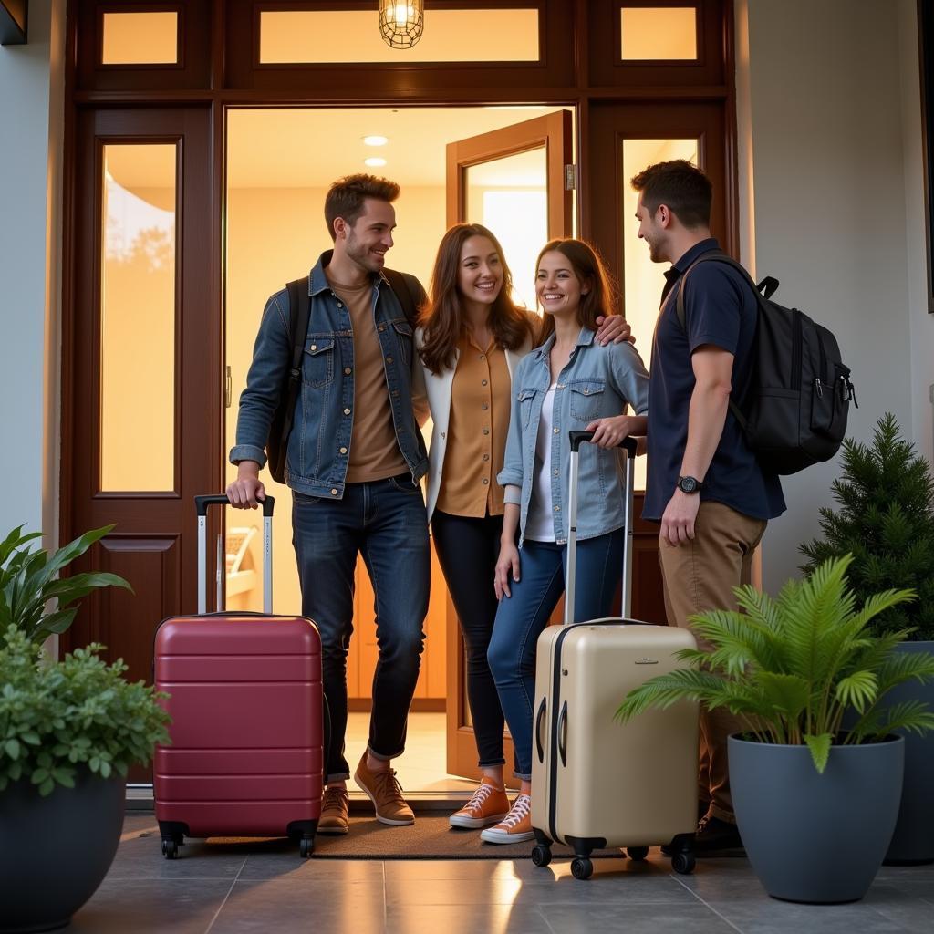 International students arriving at their Melbourne homestay, greeted by a welcoming Australian family.