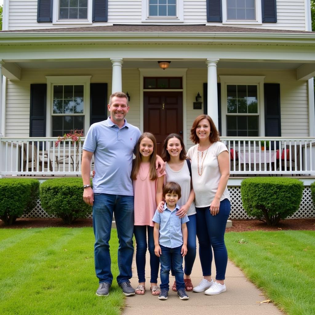 Happy family welcoming guests to their Moon Township homestay