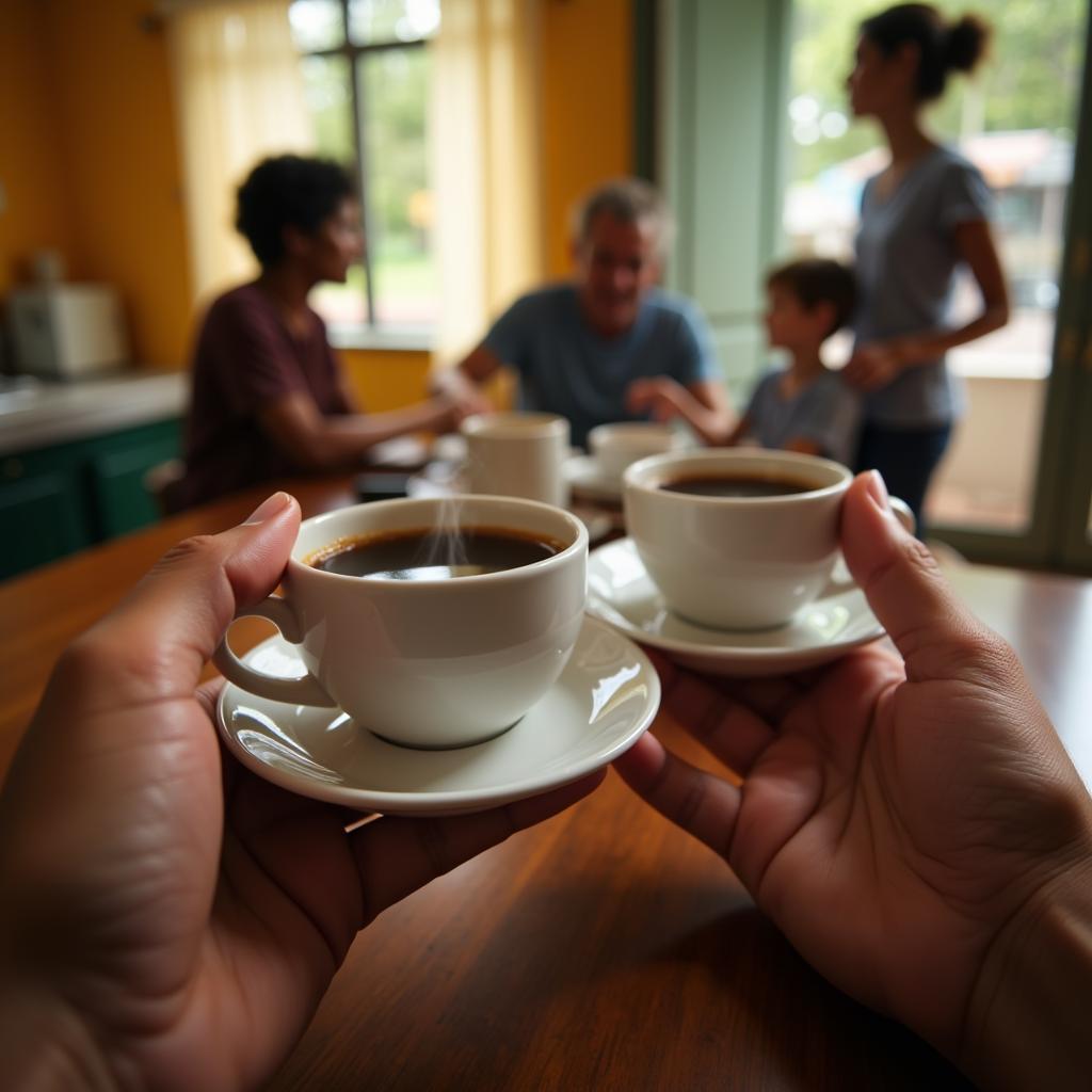 Enjoying morning coffee with a Cuban family during a homestay