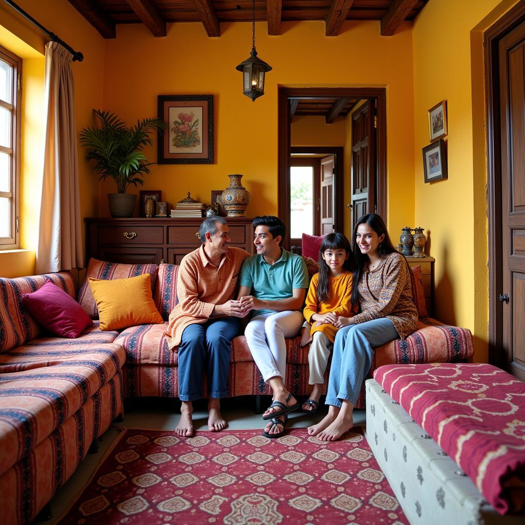 Family enjoying their stay at a homestay in Mount Abu