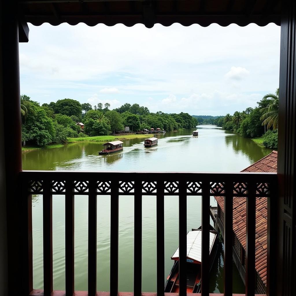 Scenic view of the Muar River from a homestay balcony