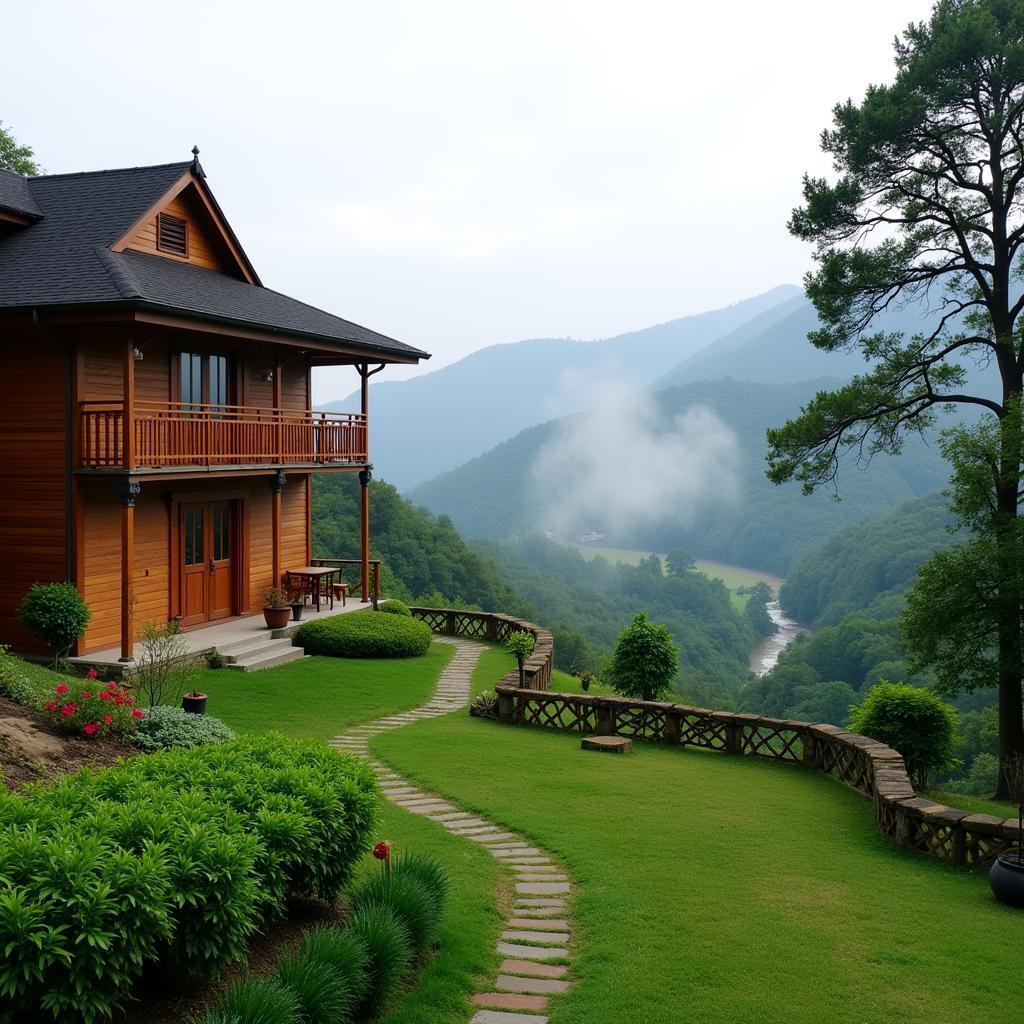 Scenic view of a homestay nestled in the lush green hills of Mudigere