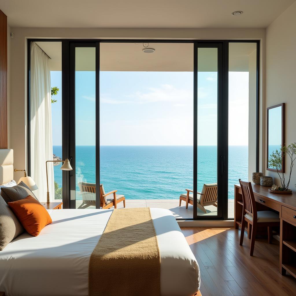 Waking up to the ocean view in a Mui Ne homestay bedroom