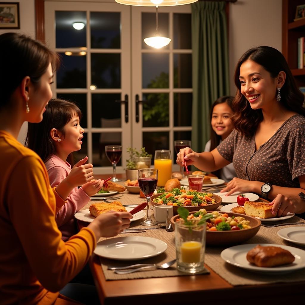 Enjoying a delicious home-cooked meal with a family in a Munnar homestay