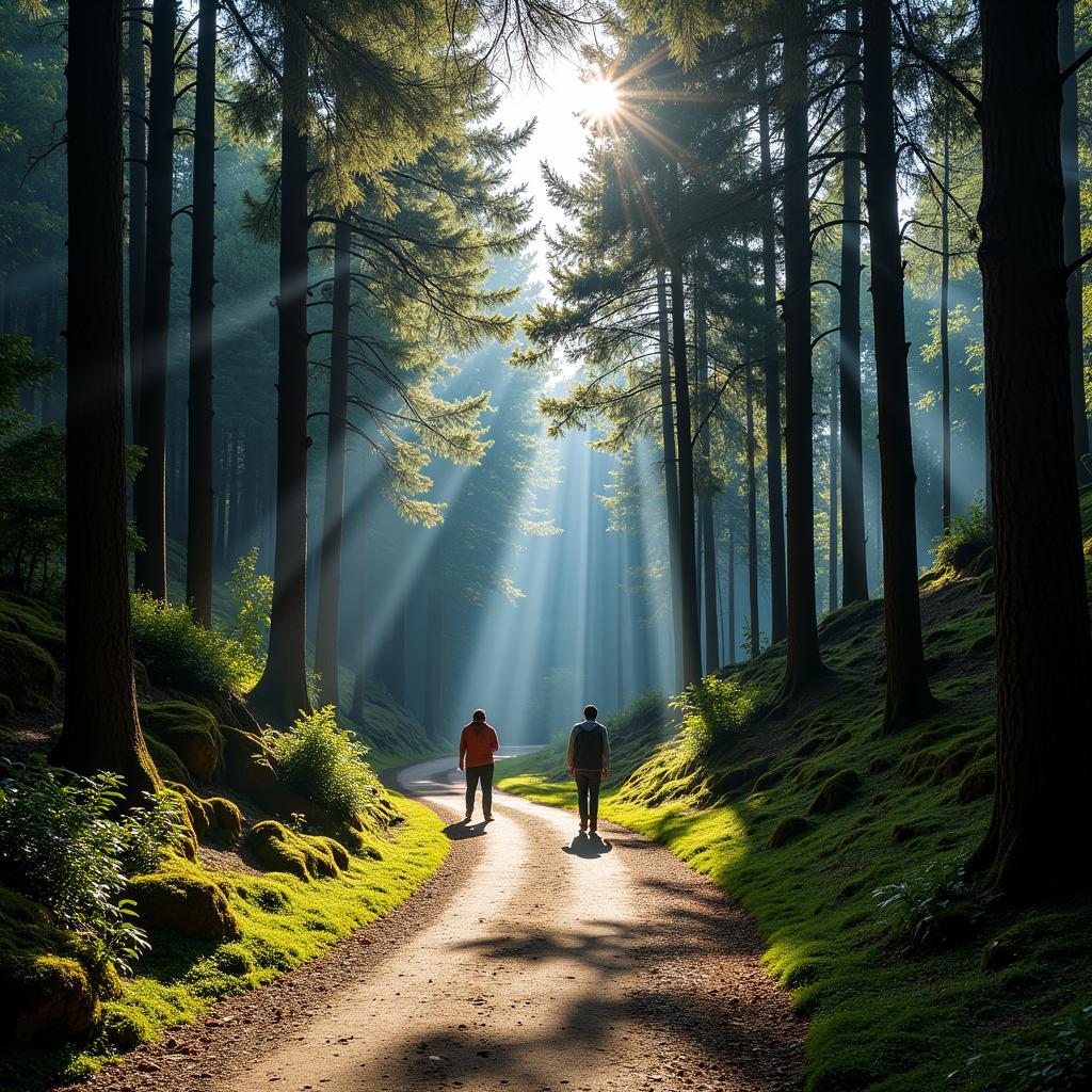 Walking through a pine forest in Shimla