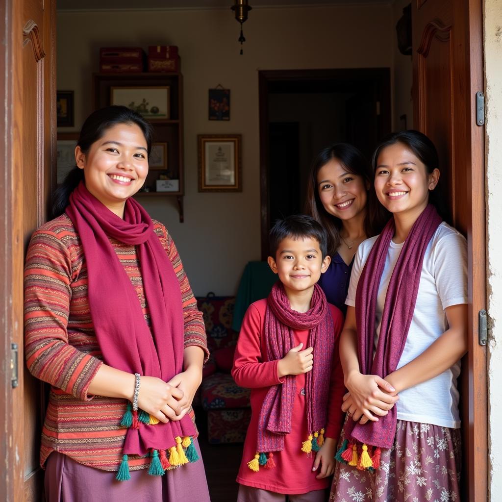 Nepali family welcoming guests into their homestay