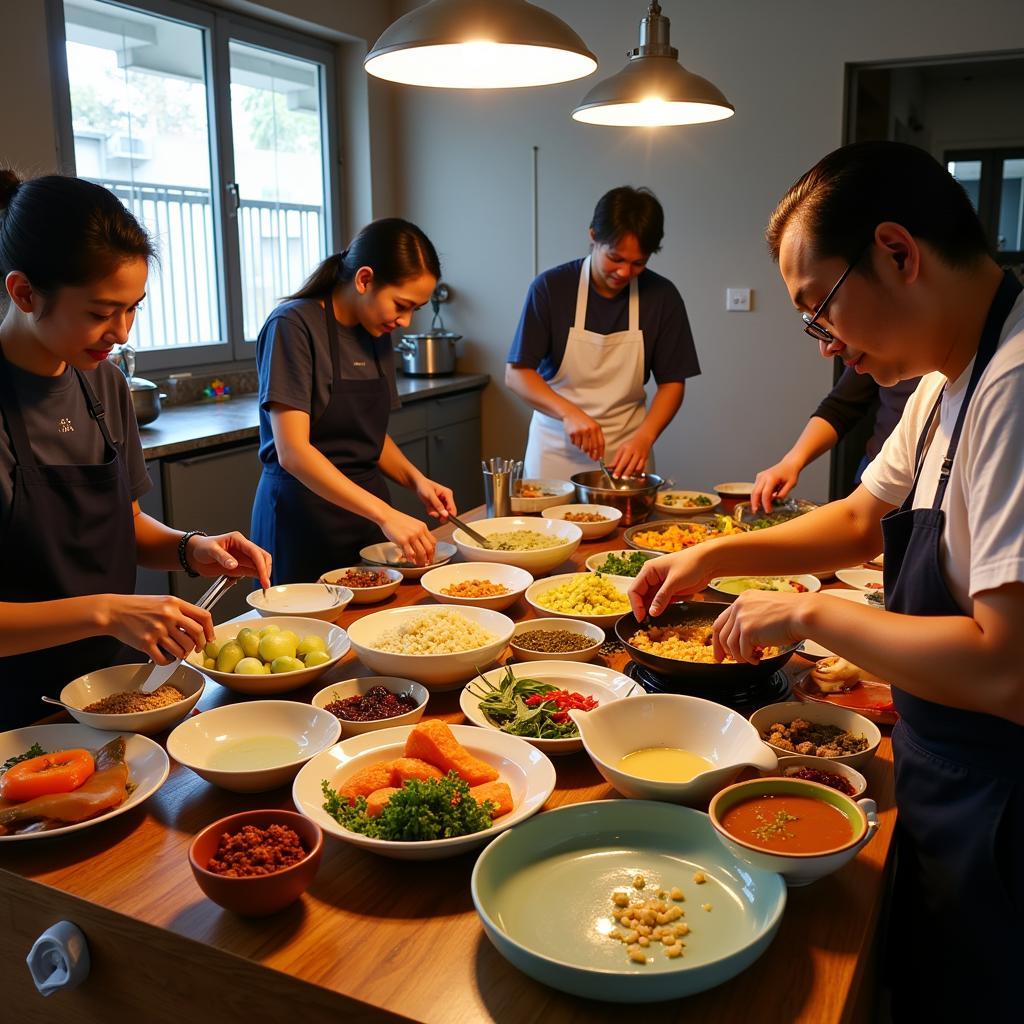 Guests participating in a cooking class at a Penang homestay