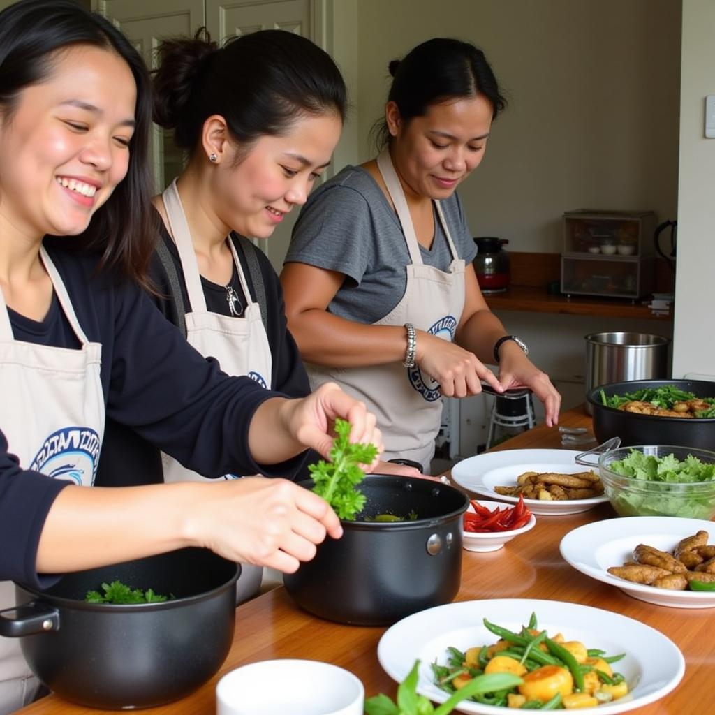 Homestay guest participating in a Filipino cooking class