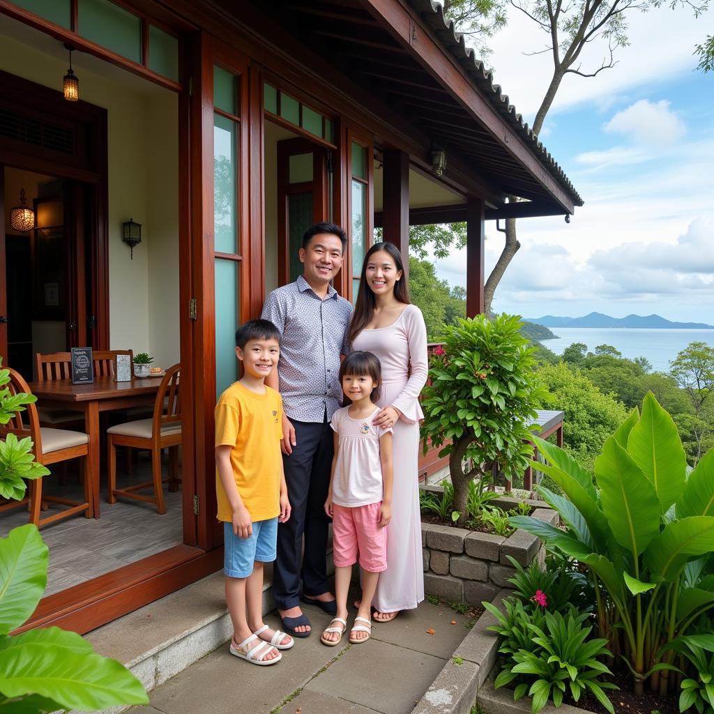 A Vietnamese family welcoming guests to their homestay on Phu Quoc Island