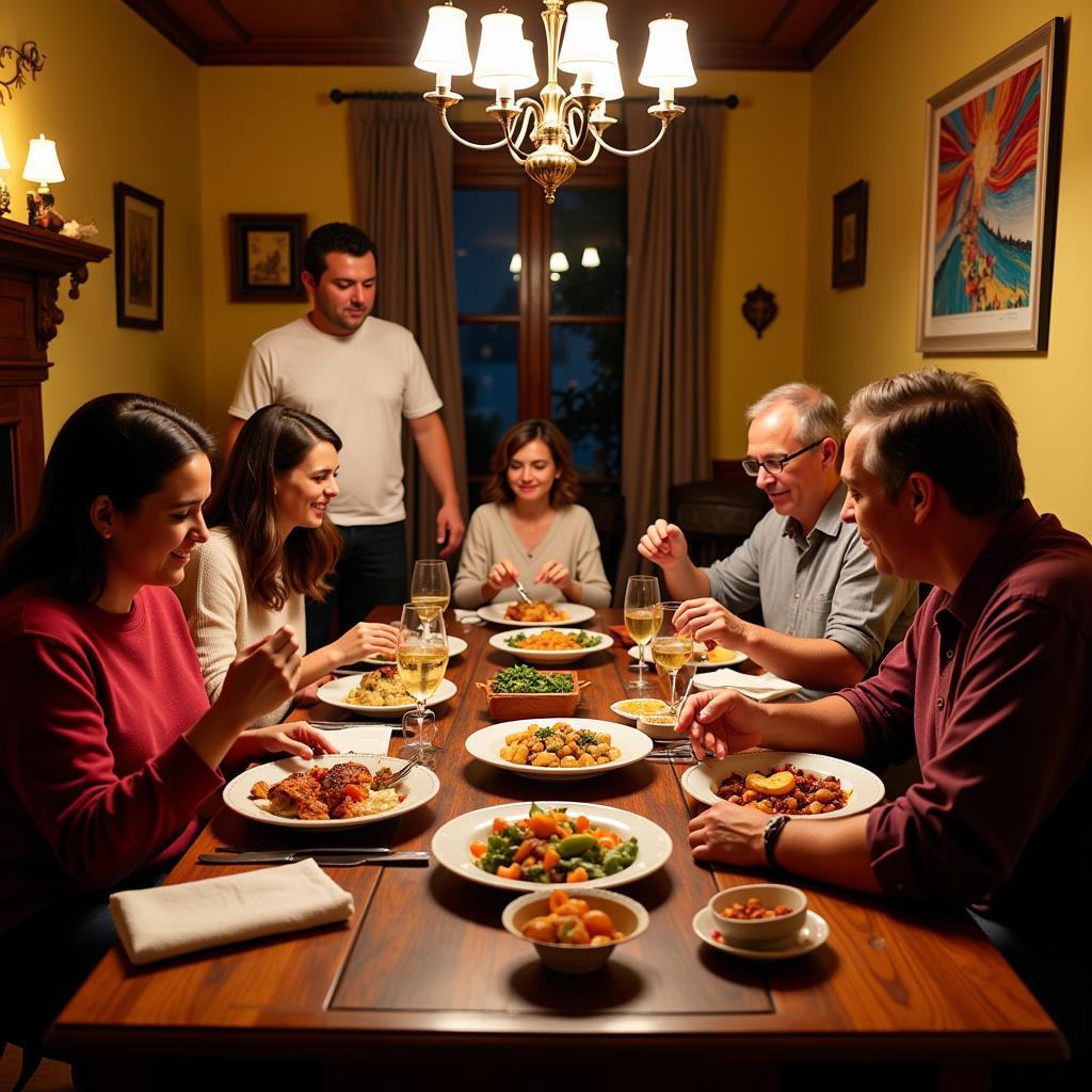 Family dinner at a Poopara homestay