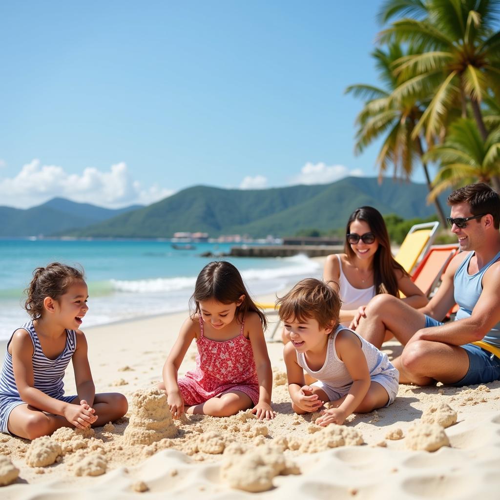 Family enjoying the beach at their Port Dickson homestay