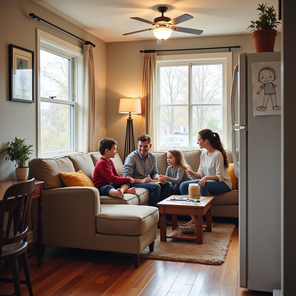 Family enjoying a Portland homestay living room