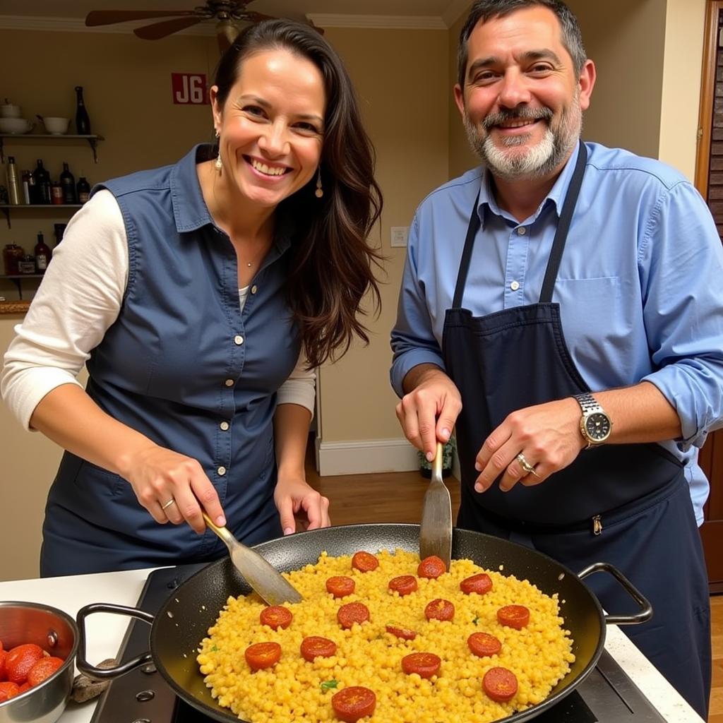 Preparing Paella with an Ammashan homestay host