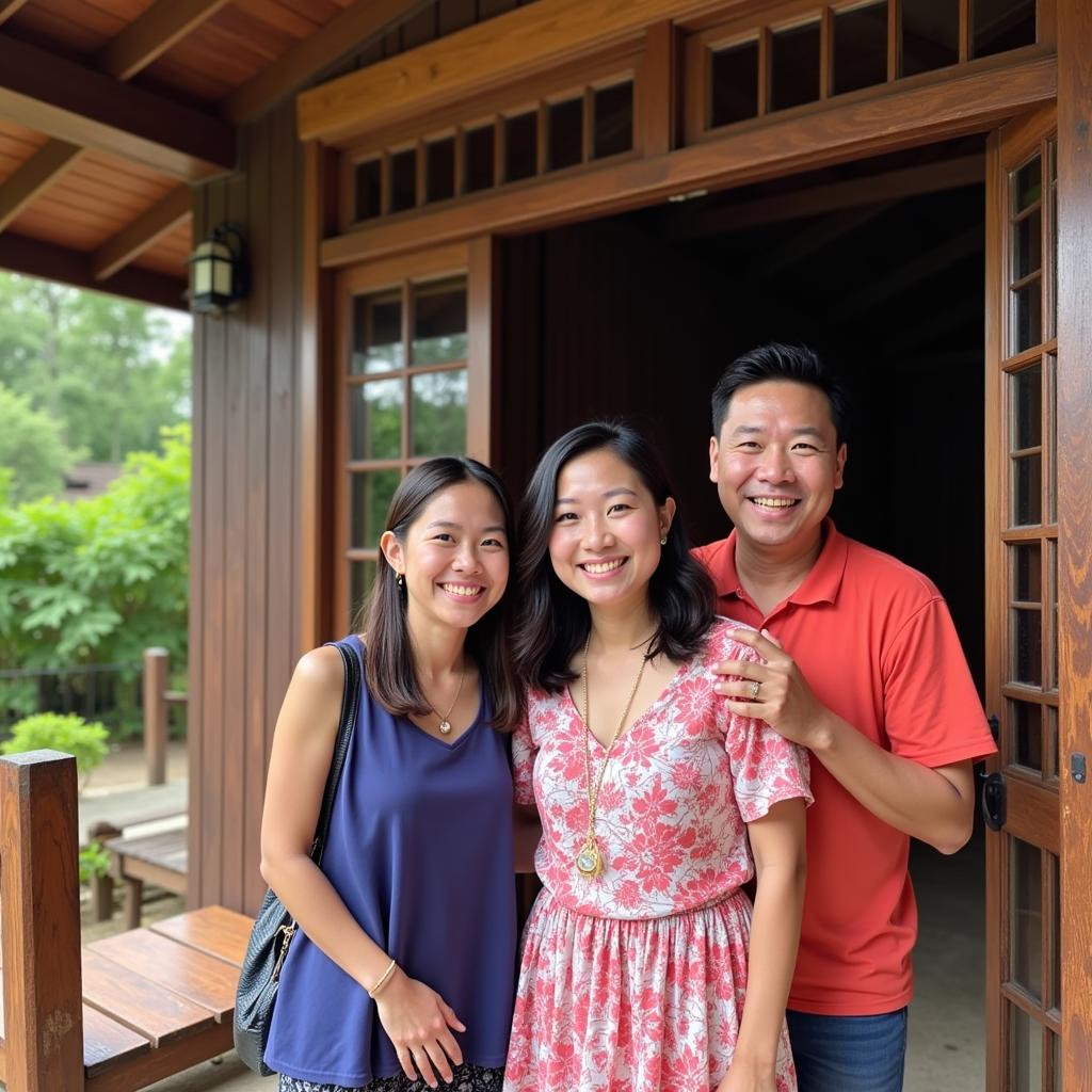 A warm and welcoming Malaysian family hosting guests in their traditional Pulau Perhentian homestay.