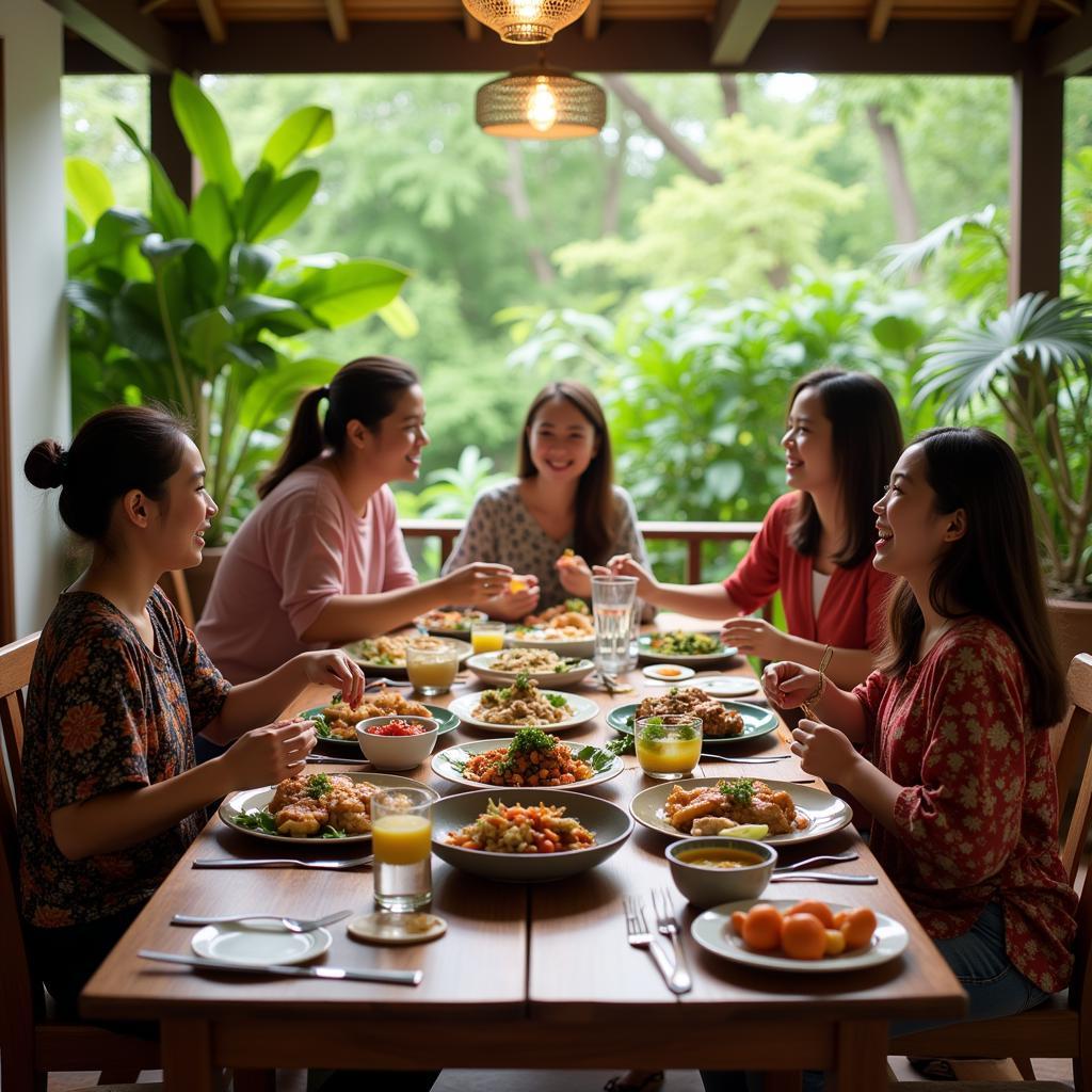 Enjoying a Family Meal at a Puteri Melaka Homestay