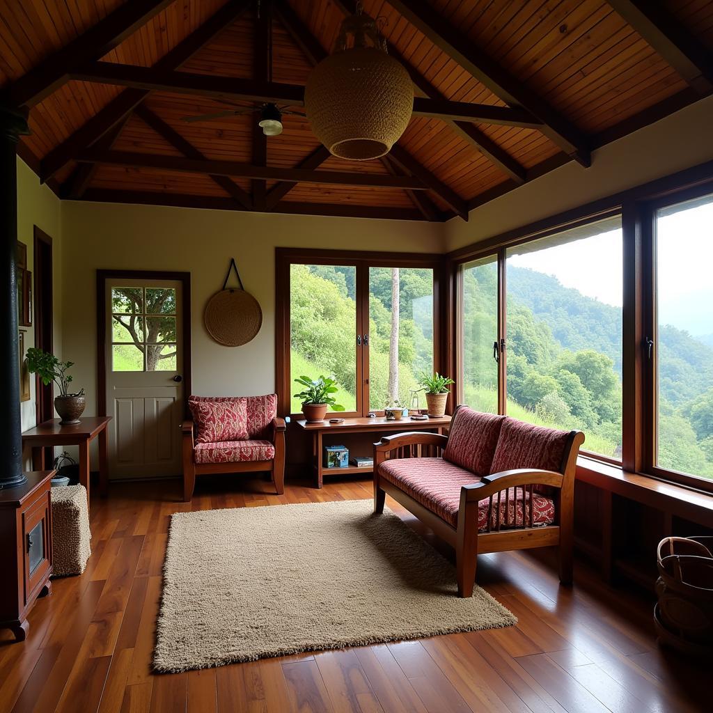 Traditional Filipino Home Interior with Woven Decor and Wooden Furniture