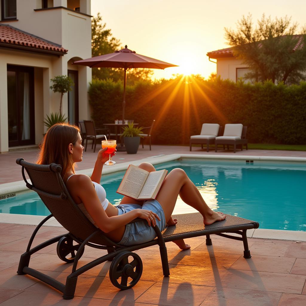 Relaxing by the pool at a Spanish-inspired homestay