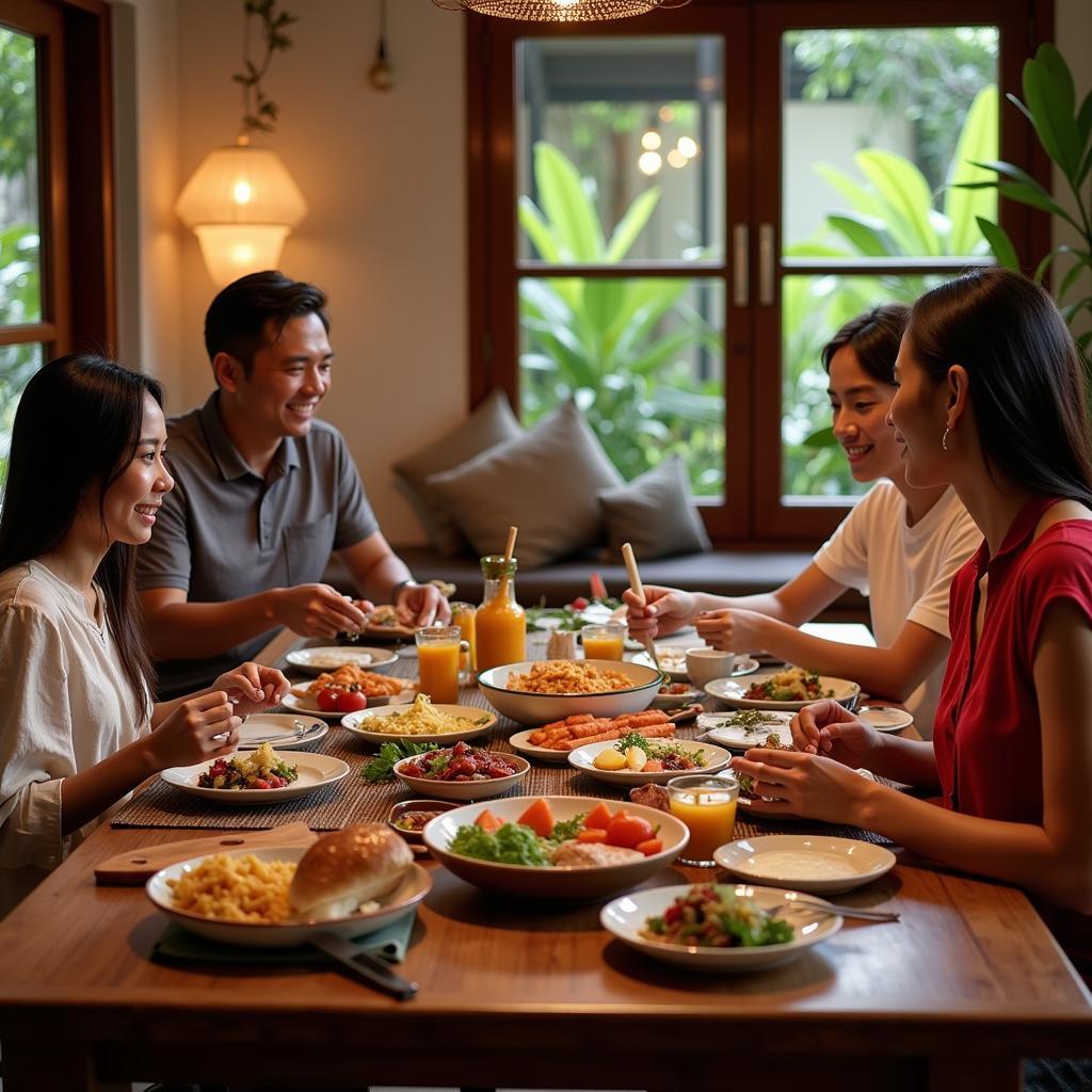 Balinese Family Enjoying Dinner Together in a Sanur Homestay